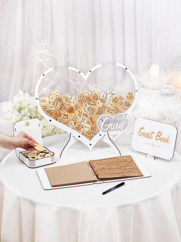 Wedding Guest Book Alternative - Double Heart form (Wood)