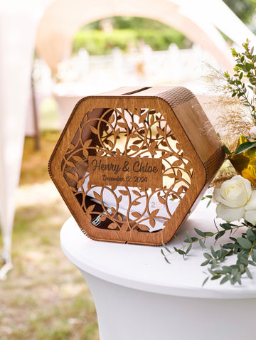 Wedding Card Box Hexagon with twigs or leaves