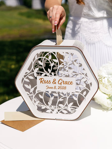 Wedding Card Box Hexagon with twigs or leaves