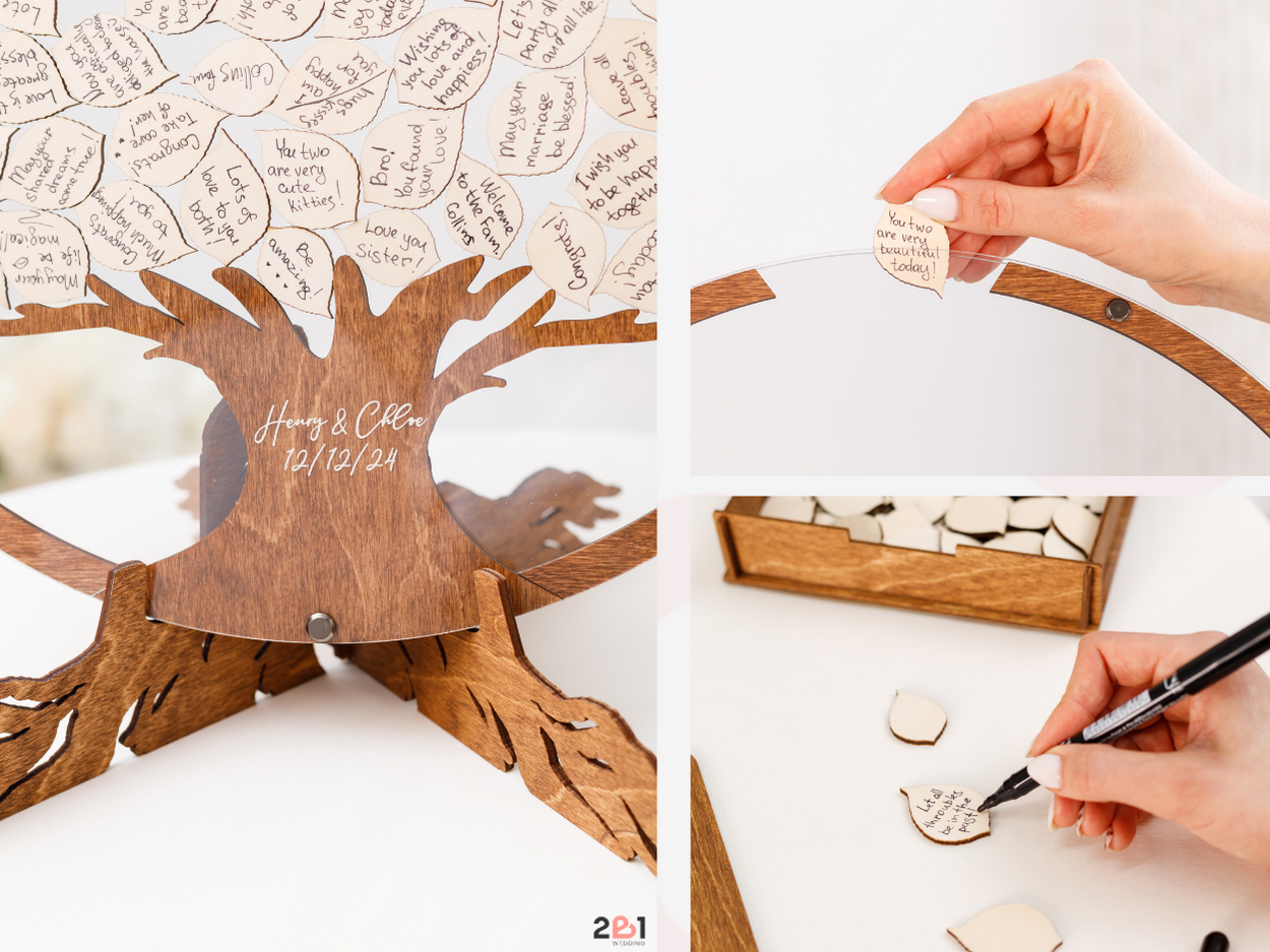 Wedding guest book made of wood representing two family trees that joi –  SignYouStyle