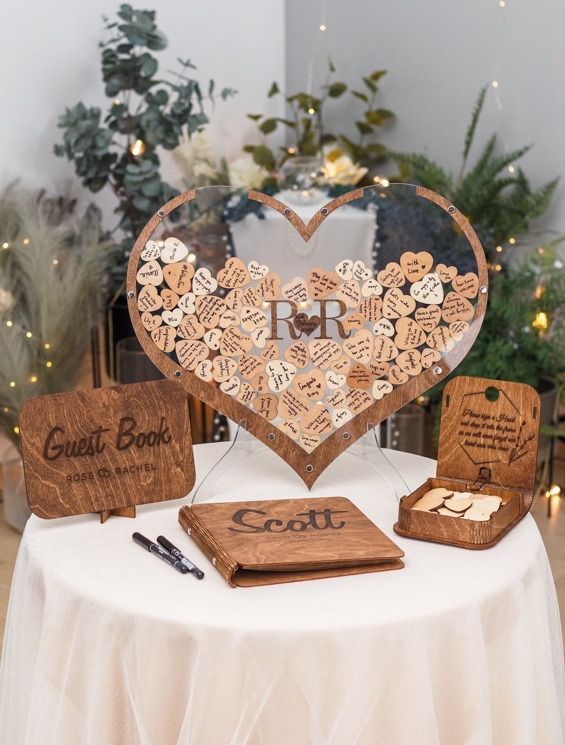 White Wedding Guestbook Hearts Drop Box Wedding Guest Book Alternative Wooden Sign Book Unique factory Guest Book Frame White central heart