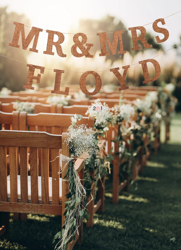 Wedding Garland - Mr and Mrs Wedding Sign, Hanging Letters - Rustic Bunting